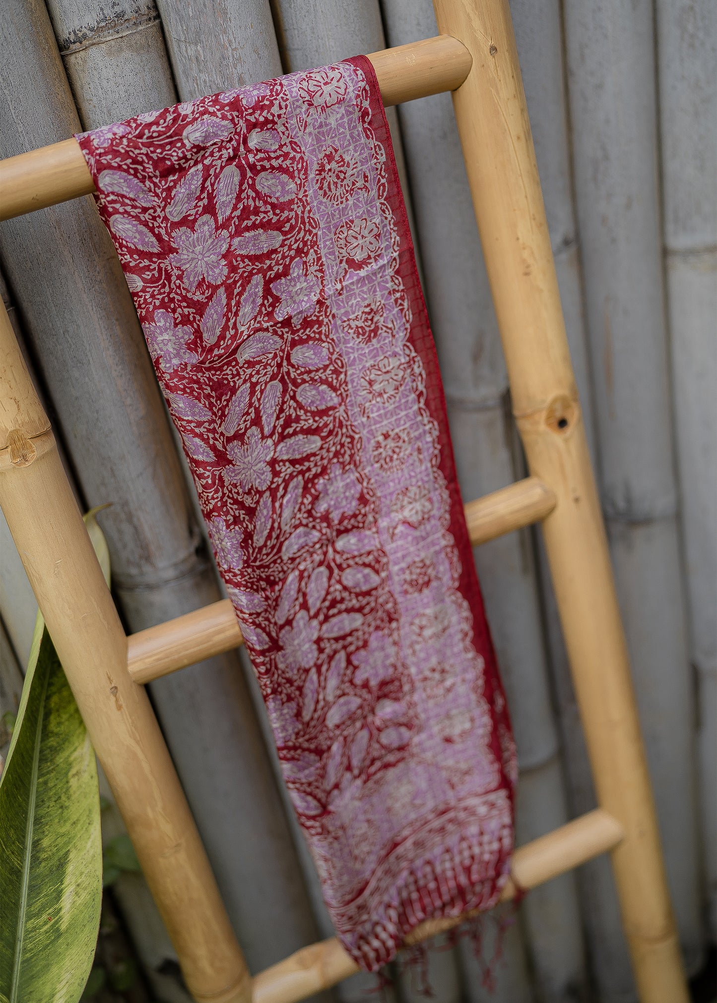 SMALL RED LAVENDER SILK SCARF