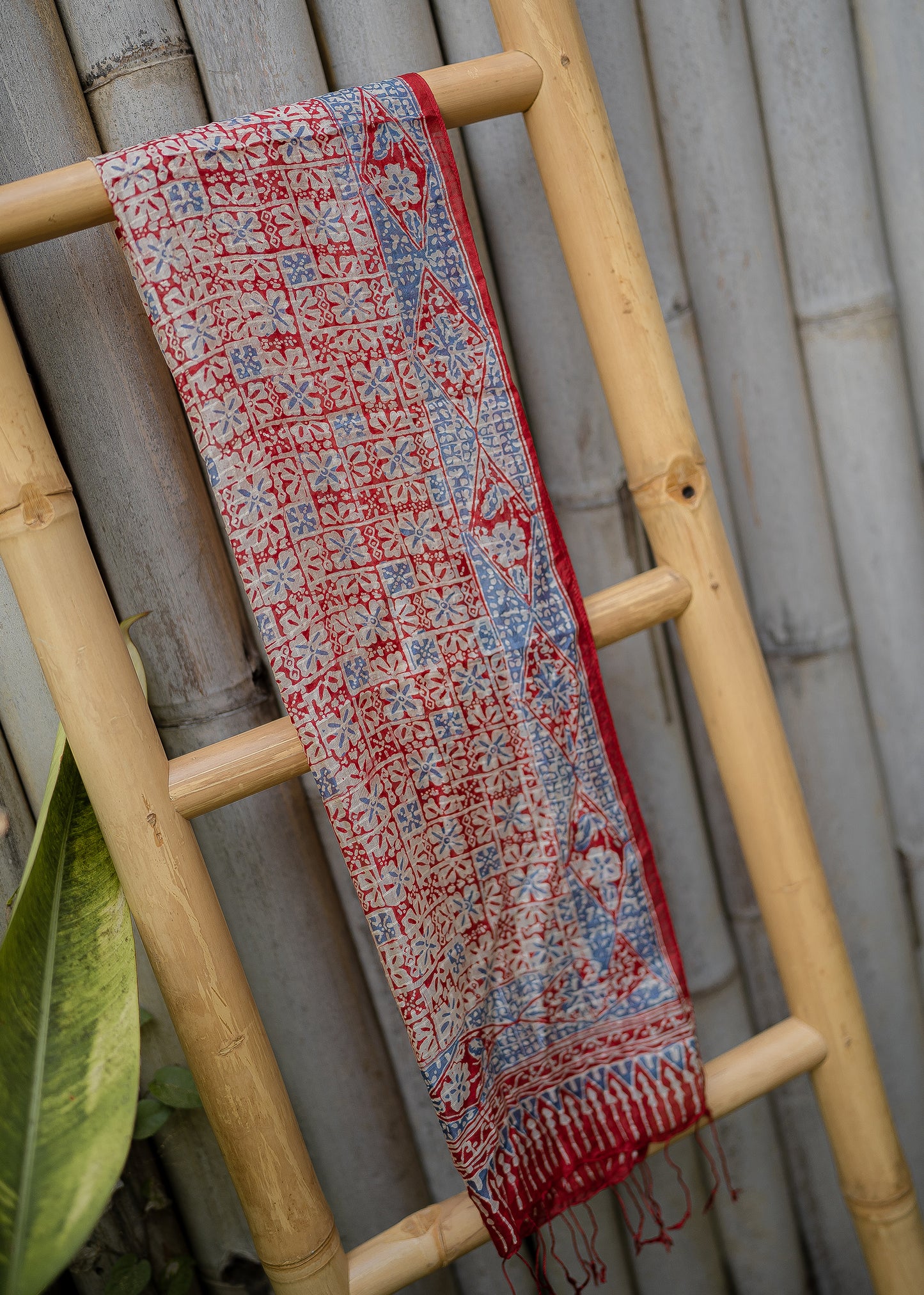 SMALL RED BLUE SILK SCARF