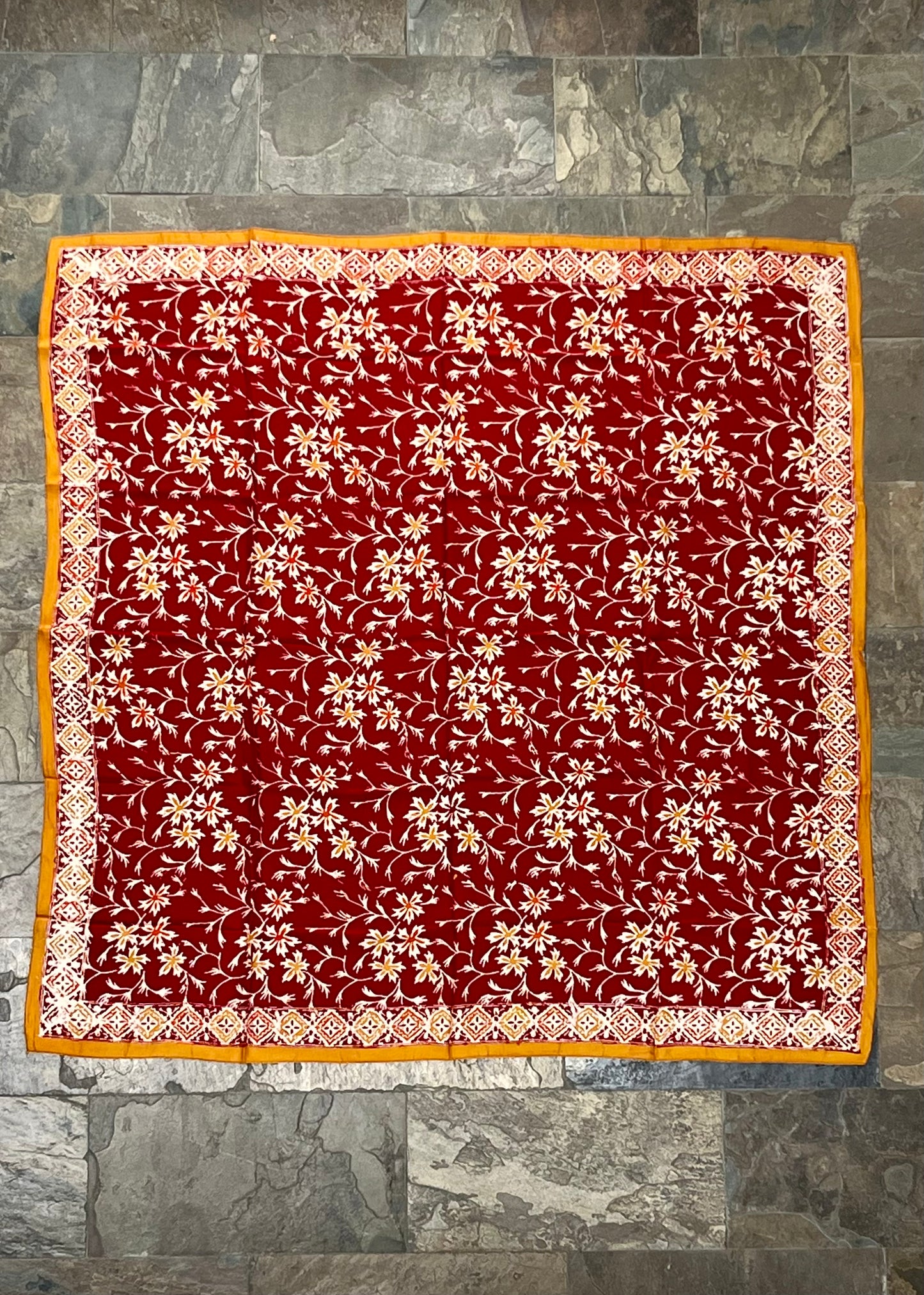 LARGE CARDINAL AND GOLD REFINED SILK SQUARE
