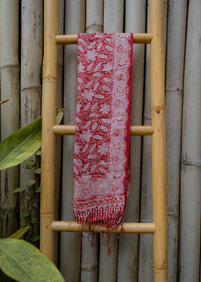 SMALL RED LAVENDER SILK SCARF