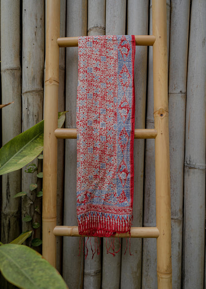 SMALL RED BLUE SILK SCARF